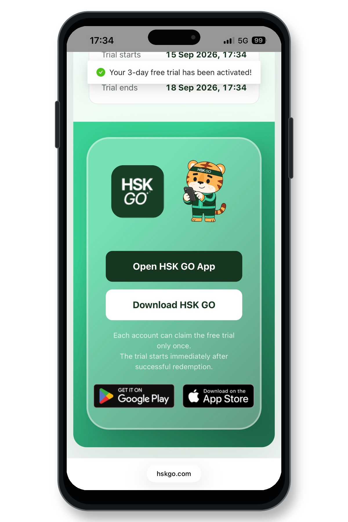 Cách nhận 3 ngày trải nghiệm HSK GO miễn phí(Hình 5)